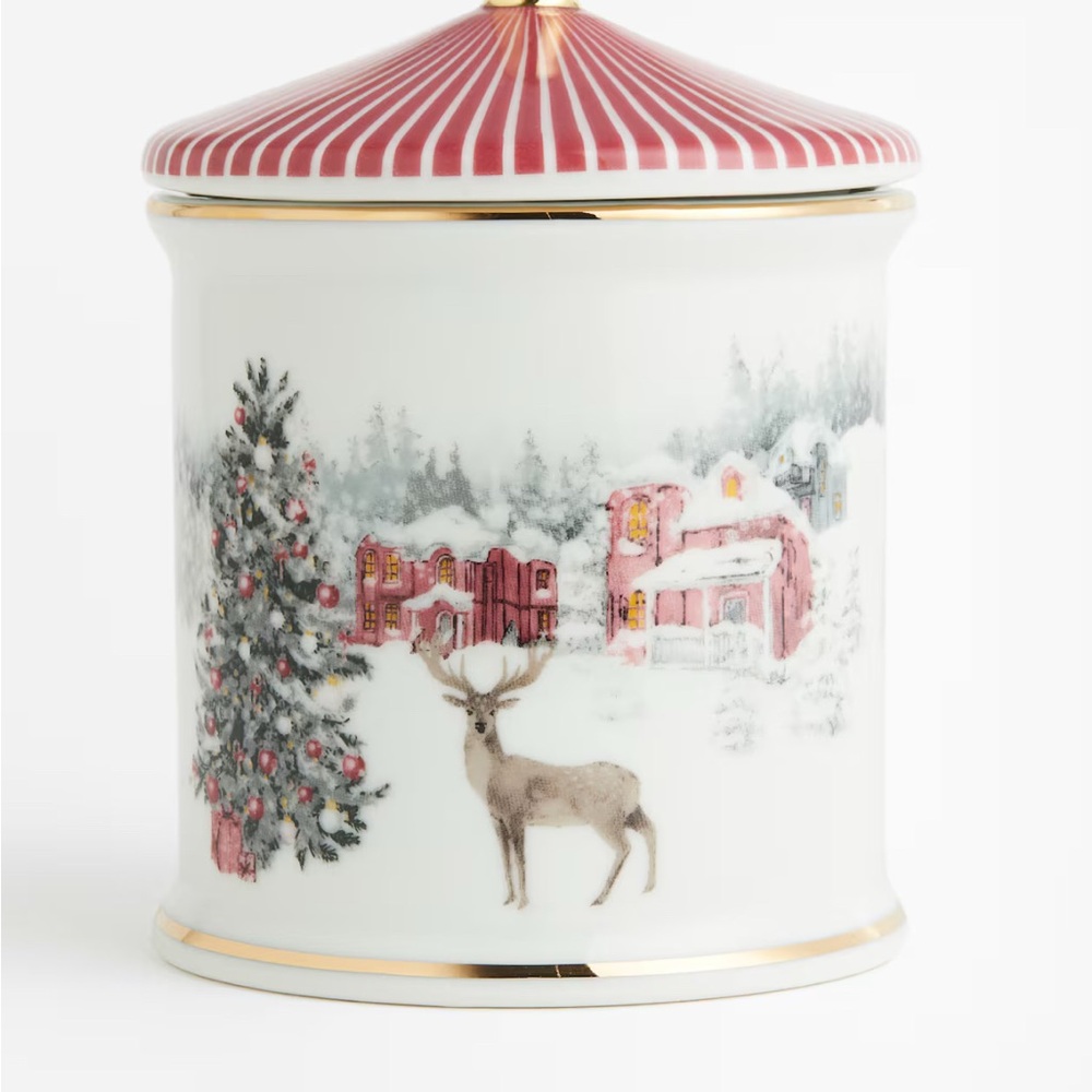 H&M PORCELAIN STORAGE JAR WITH MOTIF DEER HOLIDAY CANDY JAR - Picture 3 of 6